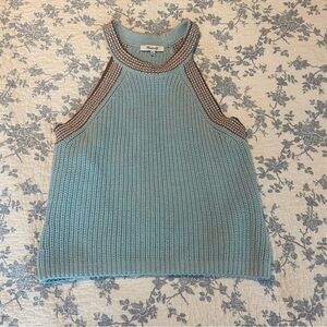 Madewell Imelda Cutaway Ribbed Cotton Festival Boho Tank Blue Heron Size Medium